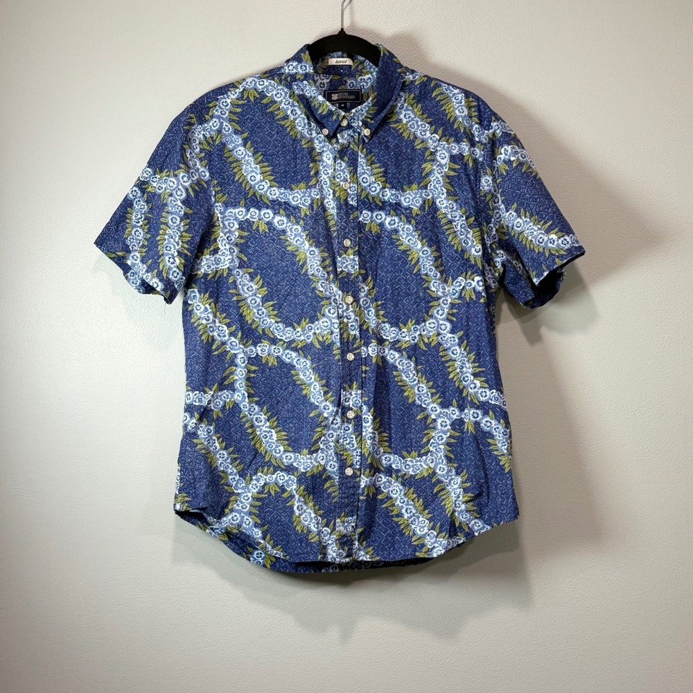Reyn Spooner Mens Tailored Fit Blue Floral Lei Print Button Down Shirt Medium